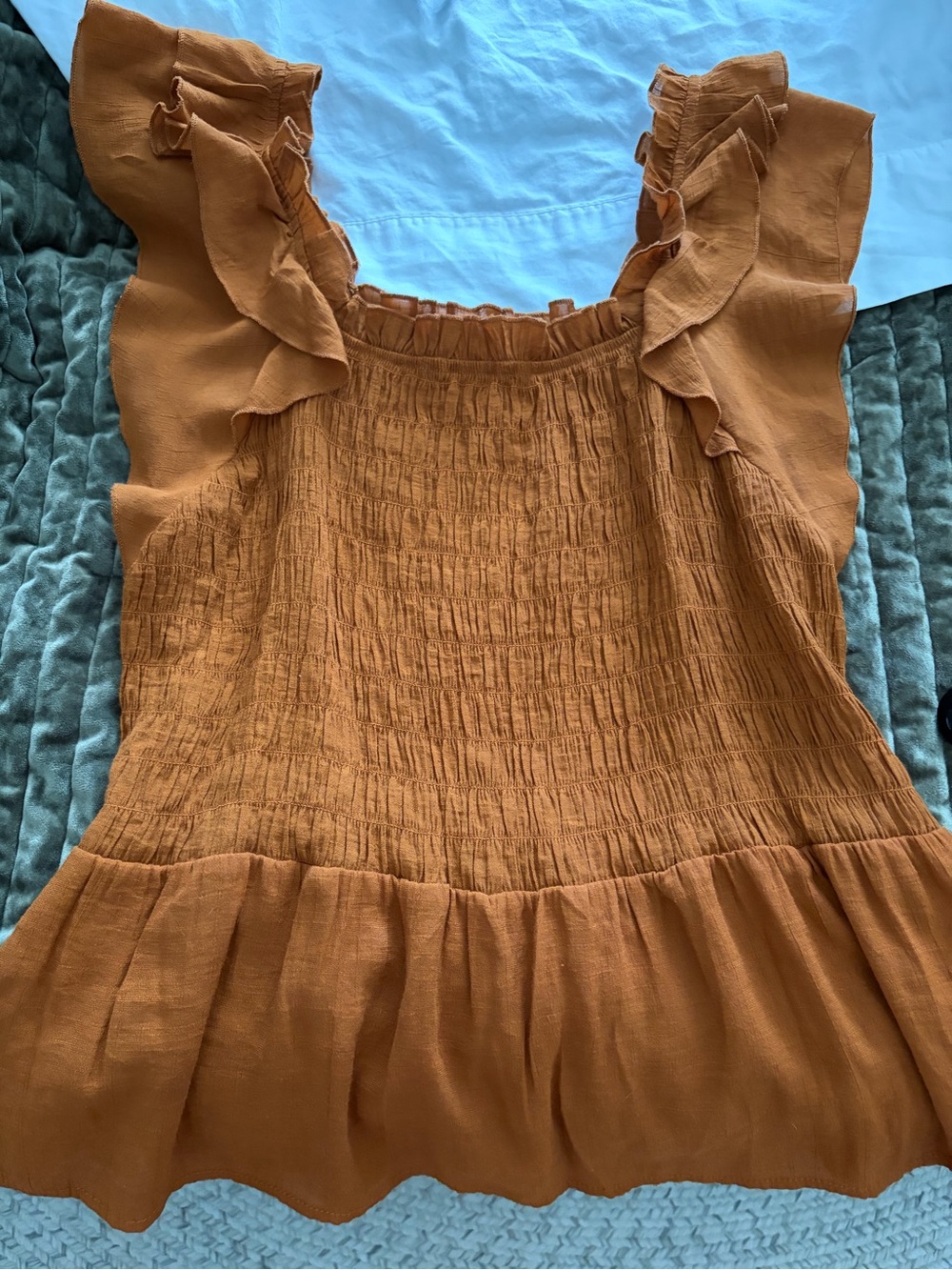 Nanette Lepore Rust Ruffled Smocked Top